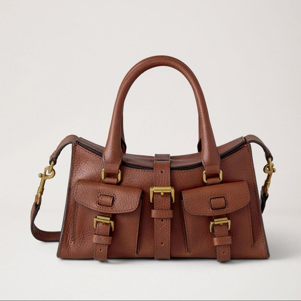 Mulberry Mini Roxanne Heritage NVT Oak håndtaske i brunt læder med spænder, Model HH9889730G110