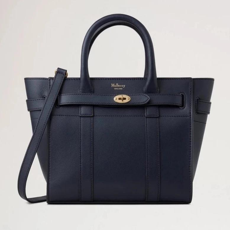 Mulberry Mini Zipped Bayswater Night Skye lædertaske med skulderrem i mørkeblå, Model hh9089587u888