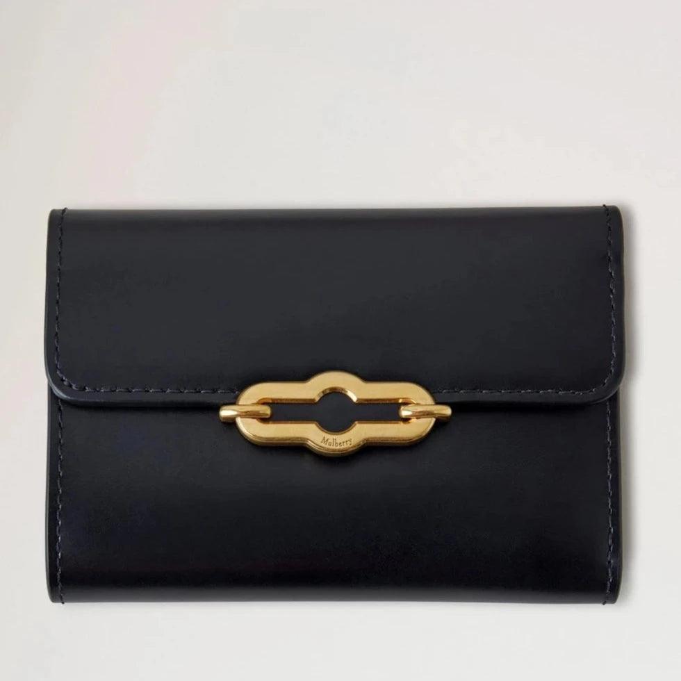 Mulberry Pimlico Compact Wallet, sort super lux kalveskind med gyldent spænde, Model RL8071603A100.