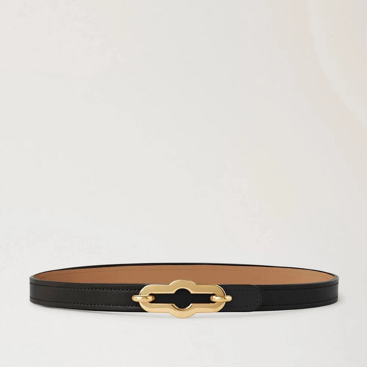 Mulberry Pimlico Reversible Thin Belt i sort læder med elegant gyldent spænde, Model ML6501615A936-001