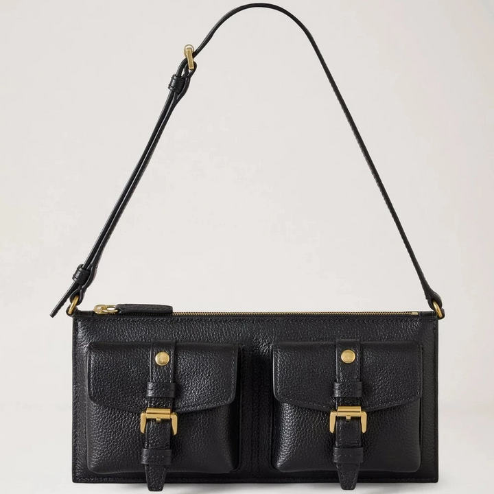 Mulberry Roxanne Mini Shoulder Bag i sort læder med justerbar rem og to forlommer, Model RL8904205A100