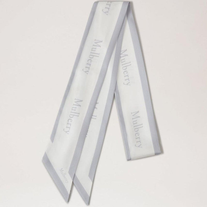 Mulberry Skinny Scarf - Logo Boarder Pale Grey-White Recycled Polyester - Tørklæder - VS4726/923Z393