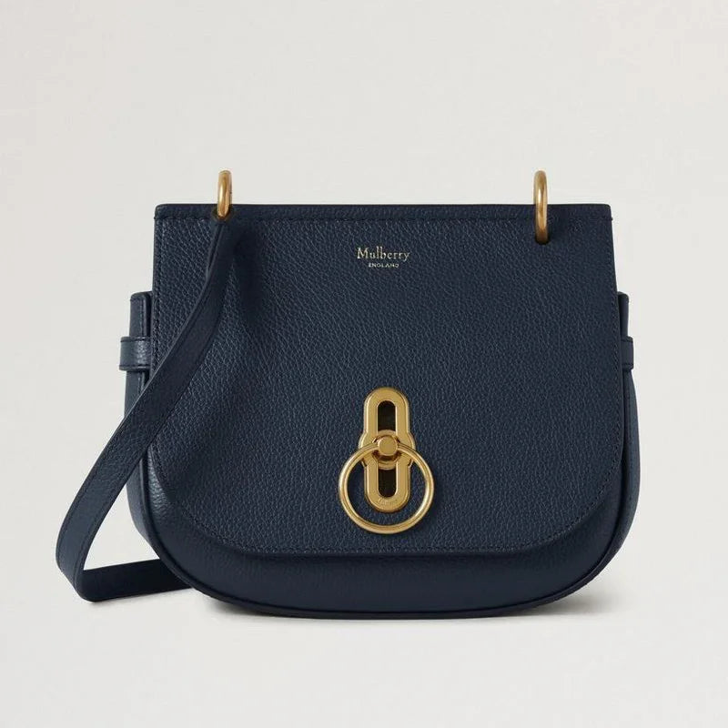 Mulberry Small Amberley Satchel Small Classic Grain Night Sky i mørkeblåt læder med guldbeslag. Model HH4966205U888