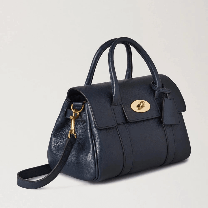 Mulberry Small Bayswater Satchel i Night Sky læder, forside med guldfarvet lås, model 95973