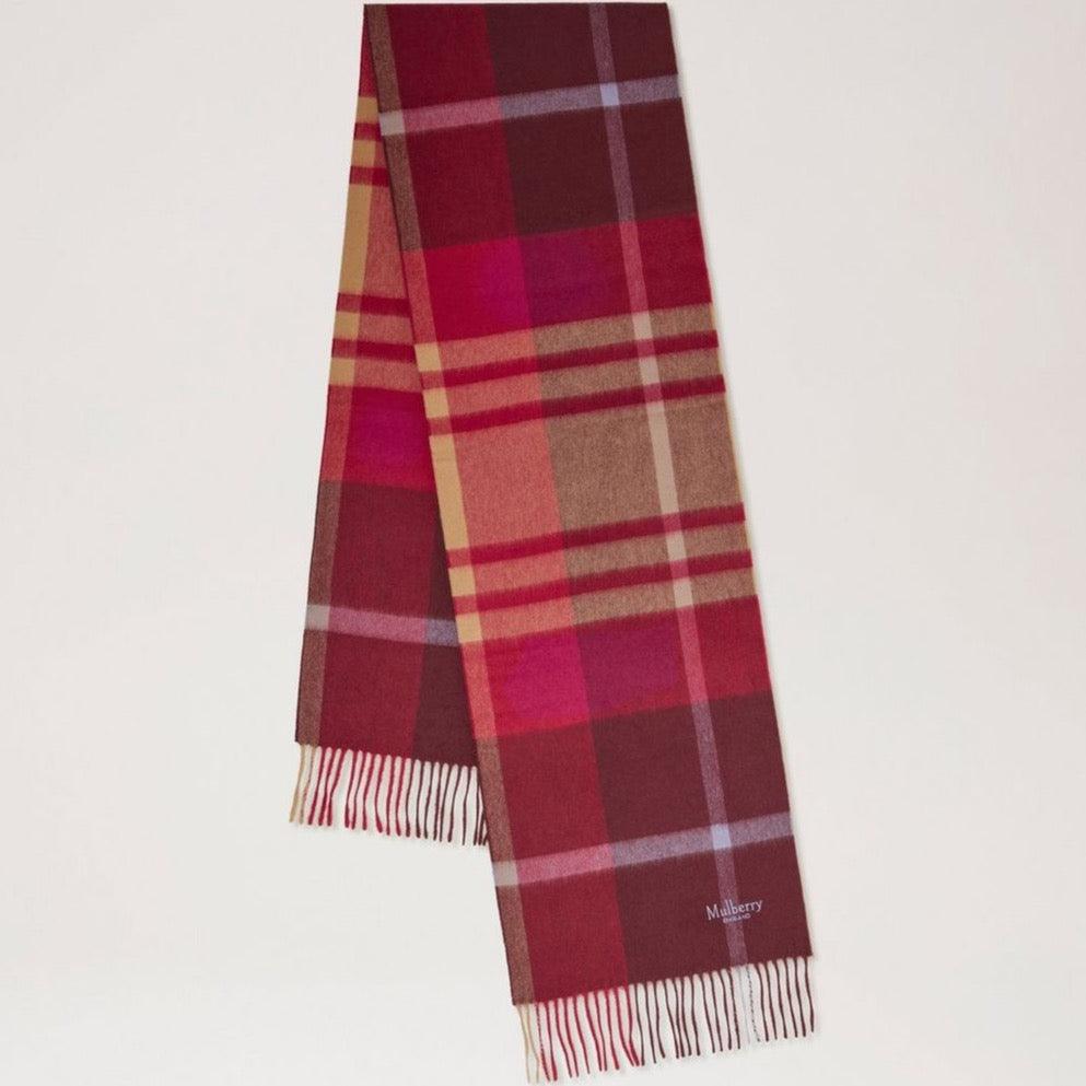 Mulberry Small Check Merino Wool Scarf i sort, kirsebær og mørk guld, uldtørklæde med tern, Model VS4319890K561