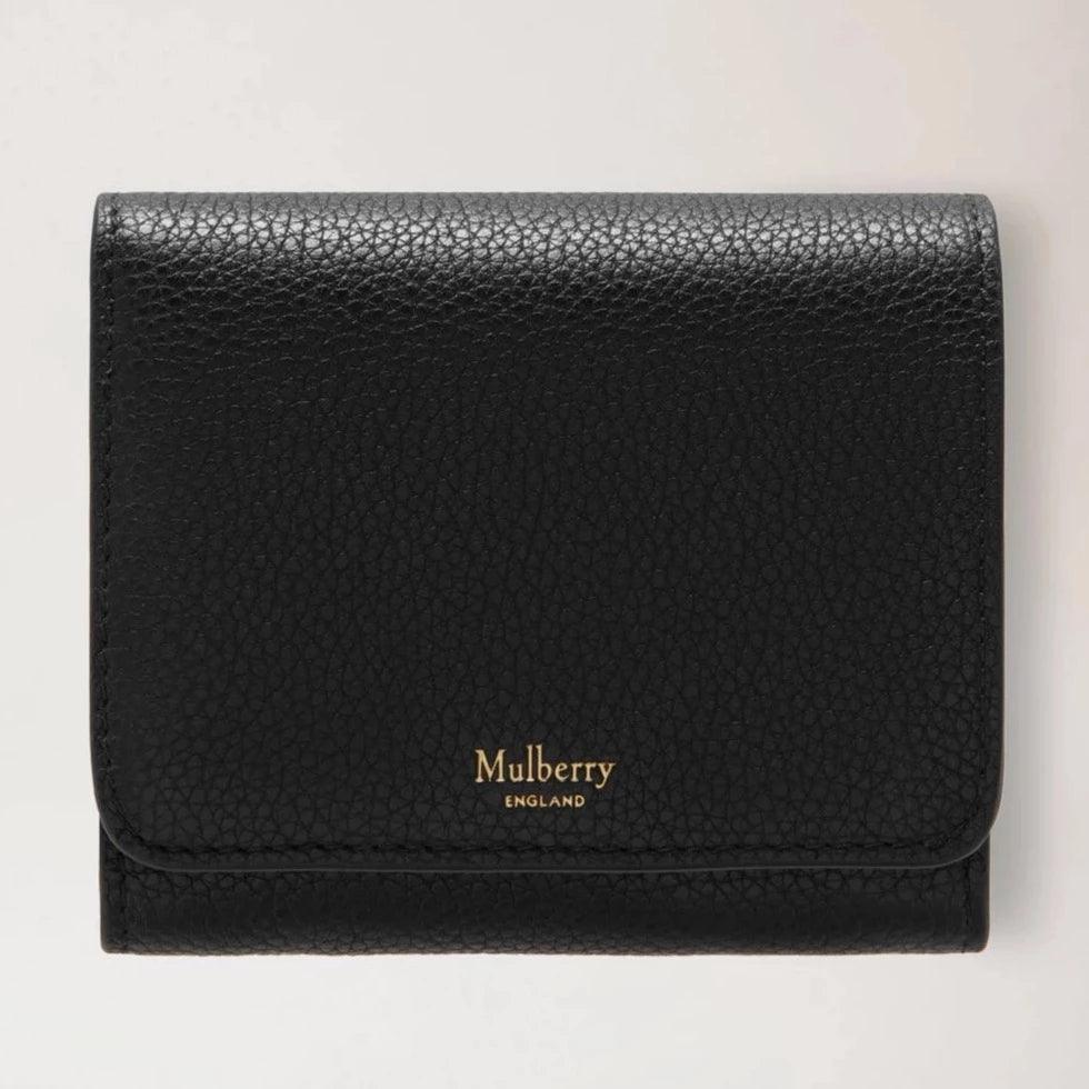 Mulberry Small Continental French Purse i sort tekstureret læder, enkel forside. Model RL5075205A100