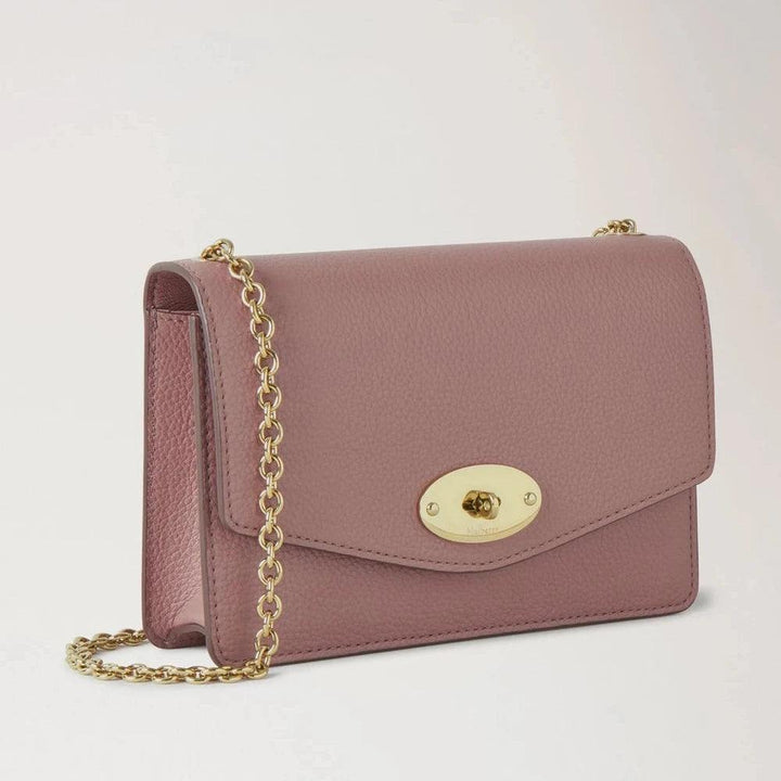 Mulberry Small Darley Autumn Rose Small Classic Grain i rosa skind med guldkæde, Model RL7791205J997
