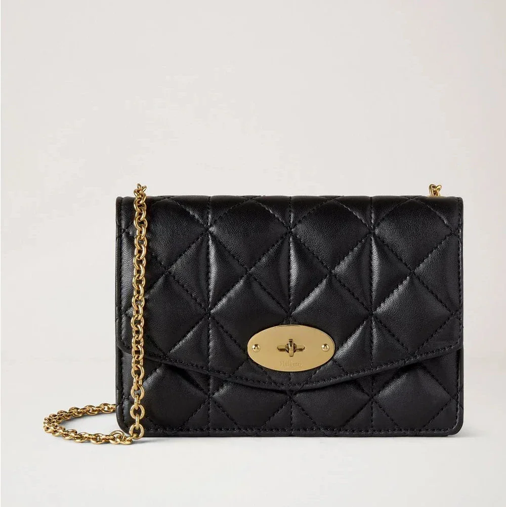 Mulberry Small Darley Quilted Vesta Nappa Black med guldkæde og matelassé læderfront. Model RL8894676A100