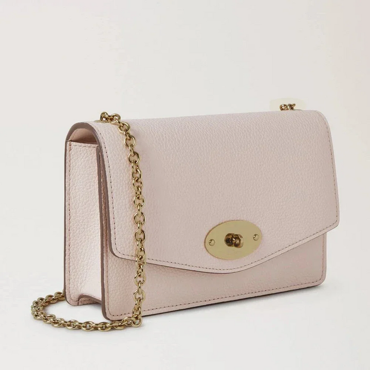 Mulberry Small Darley Small Classic Grain Blossom Pink, rosa skindtaske med gylden kæde, Model RL7791205J002