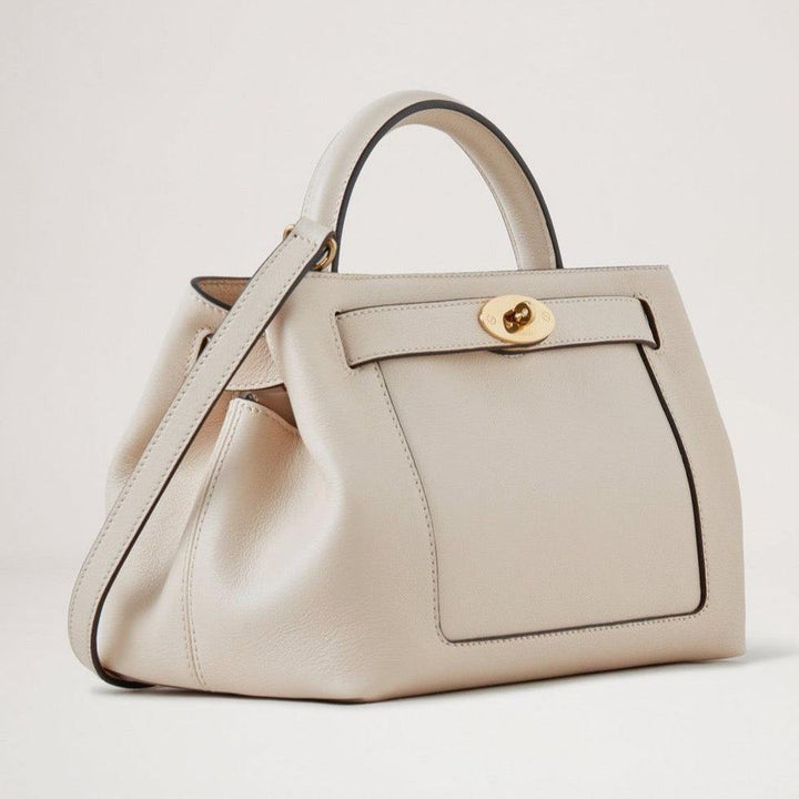 Mulberry Small Islington Silky Calf Chalk håndtaske i lyst læder med guldspænde, Model hh9091657w160