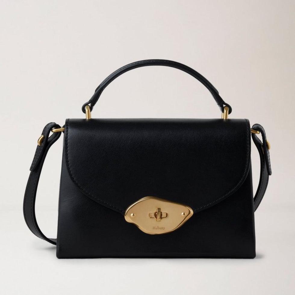 Mulberry Small Lana Top Handle black high gloss leather taske med guldfarvet spænde, Model hh9268615a100.