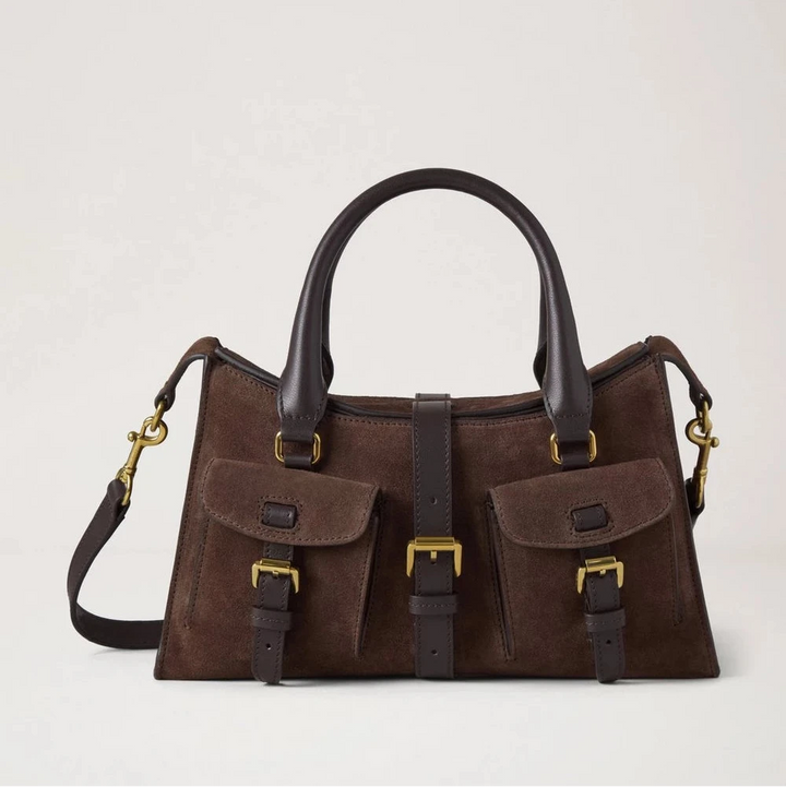 Mulberry Small Roxanne Chocolate Suede med mørkebrune læderdetaljer, Model HH9979047F614.