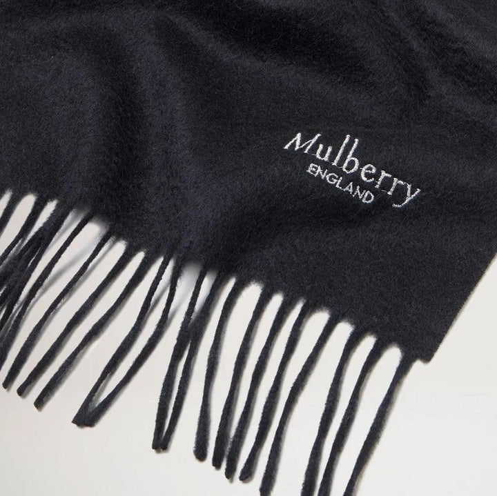 Mulberry sort cashmere tørklæde 30x195 i blød uld med fine frynser, Model vs4460885a100.