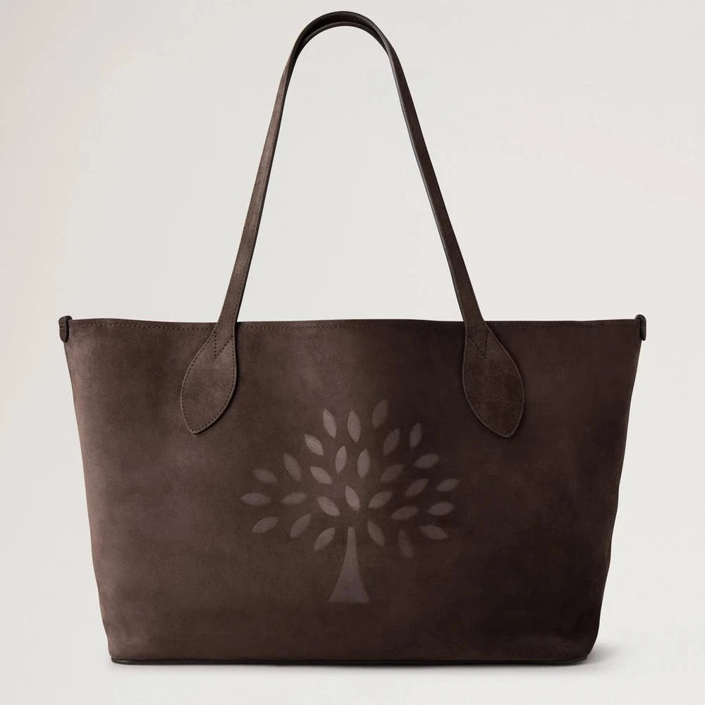 Mulberry Suede Tree Tote Chocolate Suede, rummelig brun taske i ruskind med træmotiv. Model hh9870047f614