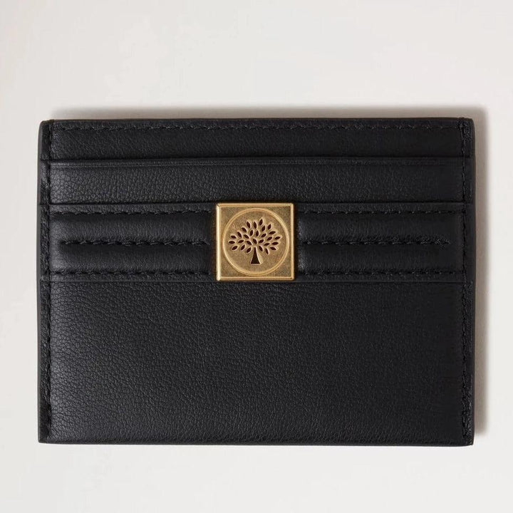 Mulberry Tree Credit Card Slip Black, stilfuldt sort kortholder i læder med guldfarvet emblem. Model RL7895587A100