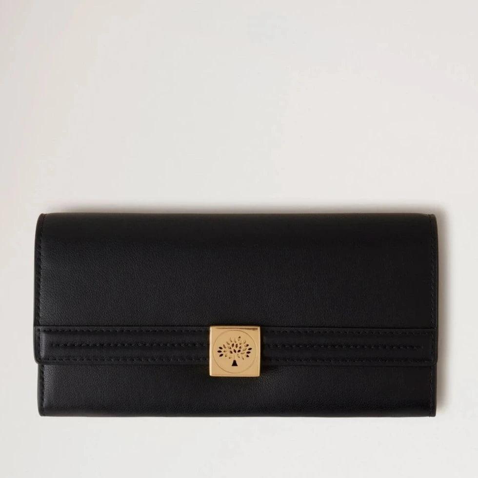 Mulberry Tree Long Wallet Black med elegant guldspænde, sort læder, Model RL7971587A100.