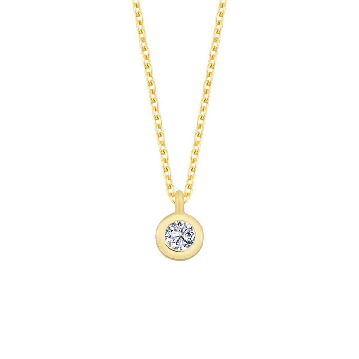 Nuran 14kt Zoe halskæde 0,03ct WSI, elegant guldkæde med enkelt rundt vedhæng og diamant. Model V2314-003RG-1