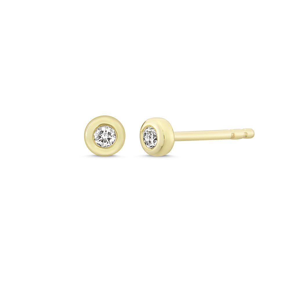 Nuran 14kt Zoe ørestikker viser to enkle guld ørestikker med indfattet rund brillant. Model o2314-006rg-1