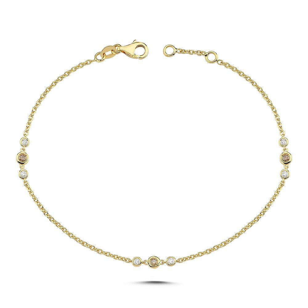 Nuran Champagne armbånd med diamanter, elegant guldarmbånd med runde isatte sten. Model B3090CH-021RG.