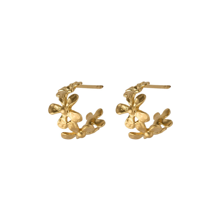 Pernille Corydon Wild Poppy Hoops med mat guld finish og detaljeret blomsterdesign, Model E-368-GP-1.