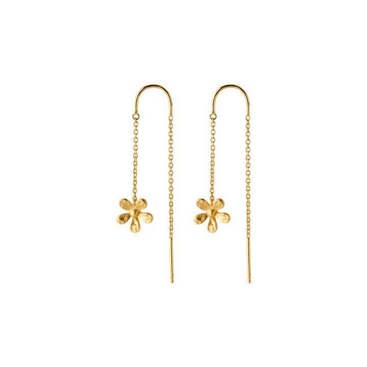 Pernille Corydon Wild Poppy Øreringe forgyldt med blomster vedhæng på kæde. Model E-364-GP-1.