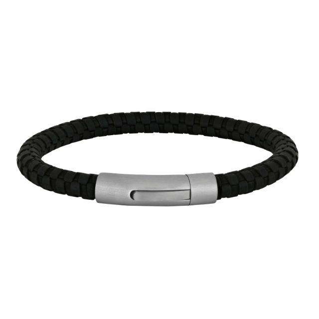 Son of Noa herre armbånd med sort flet og mat stål lås, stilren og maskulin, Model 80970289121-001-1.