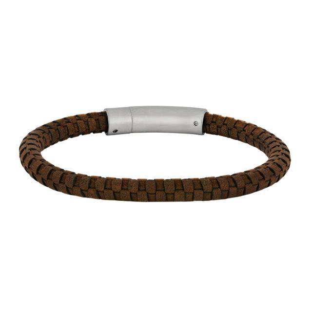 Son of Noa herre armbånd i brun flettet læder med mat stållås, enkel og stilren. Model 80970289221-001.
