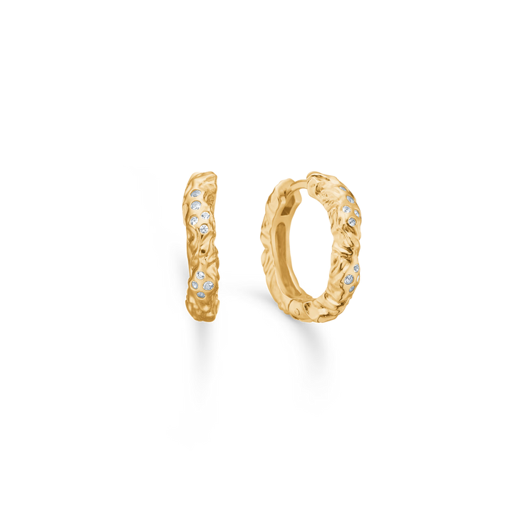 Studio Z Glint Creol i forgyldt sølv, rå struktur med små klare sten, Model 7217934-1.