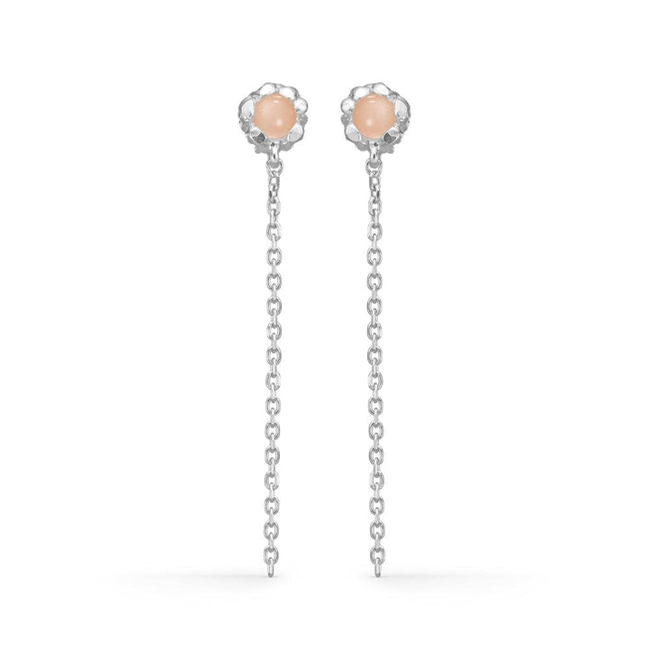 studio-z-magma-solv-orestikker-med-rosa-zirkonia, elegante ørestikker i sølv med lange kæder og pink sten. Model 7117869-1
