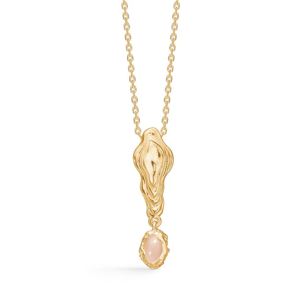 Studio Z Shell halskæde forgyldt vedhæng med rosa zirkonia, elegant kæde med organisk formet vedhæng, Model 7227859-1