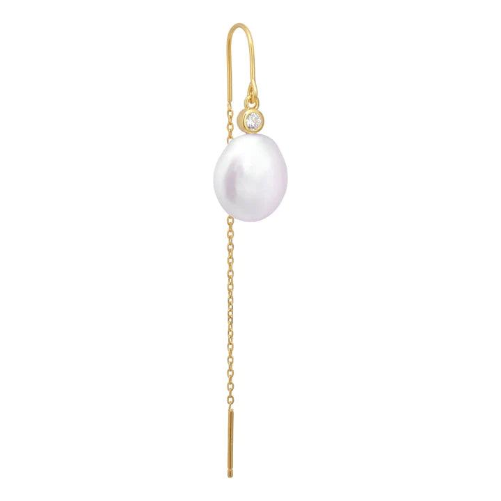 the-earring-shop-isla-hook-threader, elegant ørestik i guld med hvid perle og klar sten, Model fw2303-1.