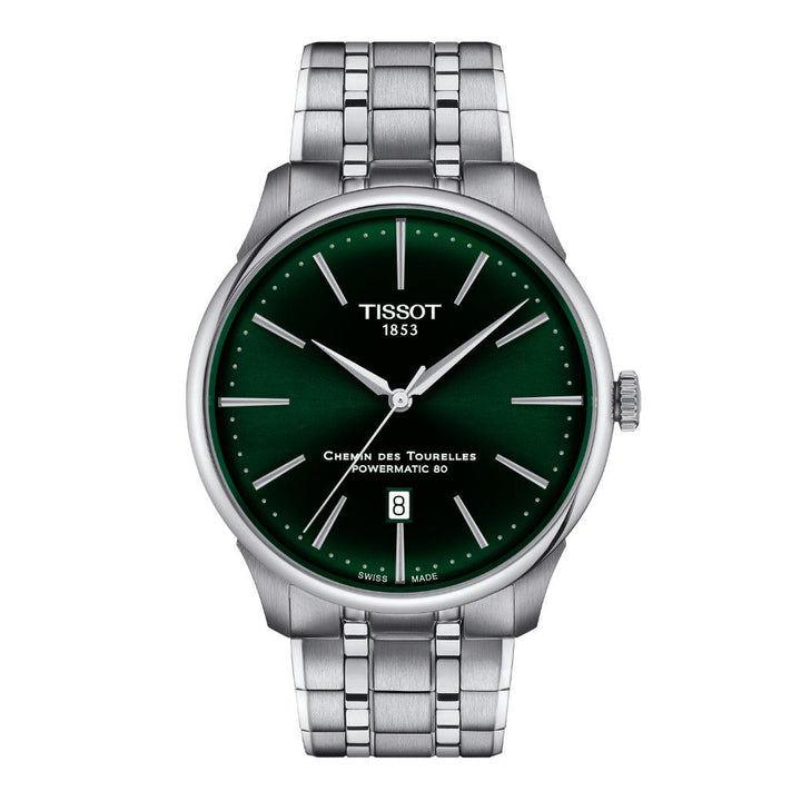Tissot Chemin des Tourelles Powermatic 80 42 mm med grøn urskive og stålrem, Model T1394071109100