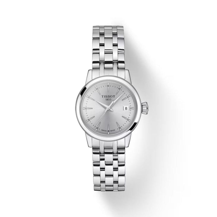 Tissot Classic Dream Lady med sølv urskive og blankt stål armbånd, Model T1292101103100.
