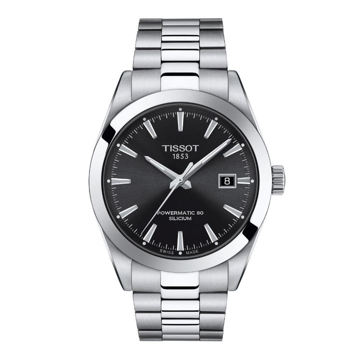 Tissot Gentleman Powermatic 80 Silicium med sort skive og sølv stållænke, Model T1274071105100.