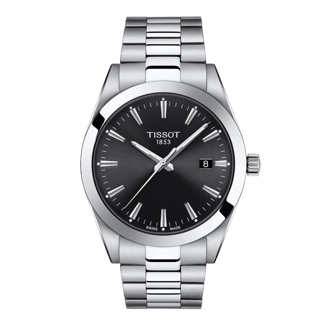 Tissot Gentleman T1274101105100 med sort skive og stållenke, elegant klassisk herreur. Model T1274101105100