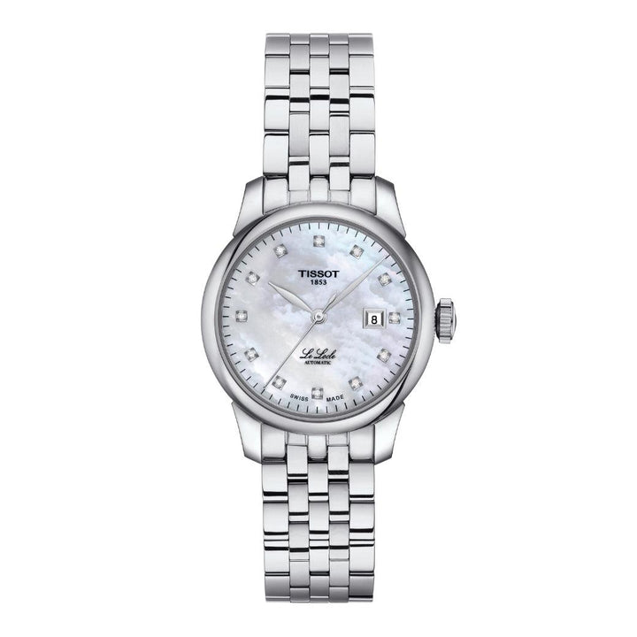 Tissot Le Locle Automatic Lady 29 mm ur med sølv stållænke, perlemorsskive og dato. Model T0062071111600