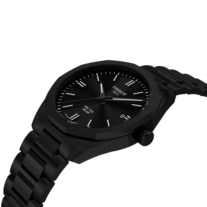 Tissot PRC 100 Solar Quartz 39mm black ur med sort urskive og armbånd, Model T1514223305100