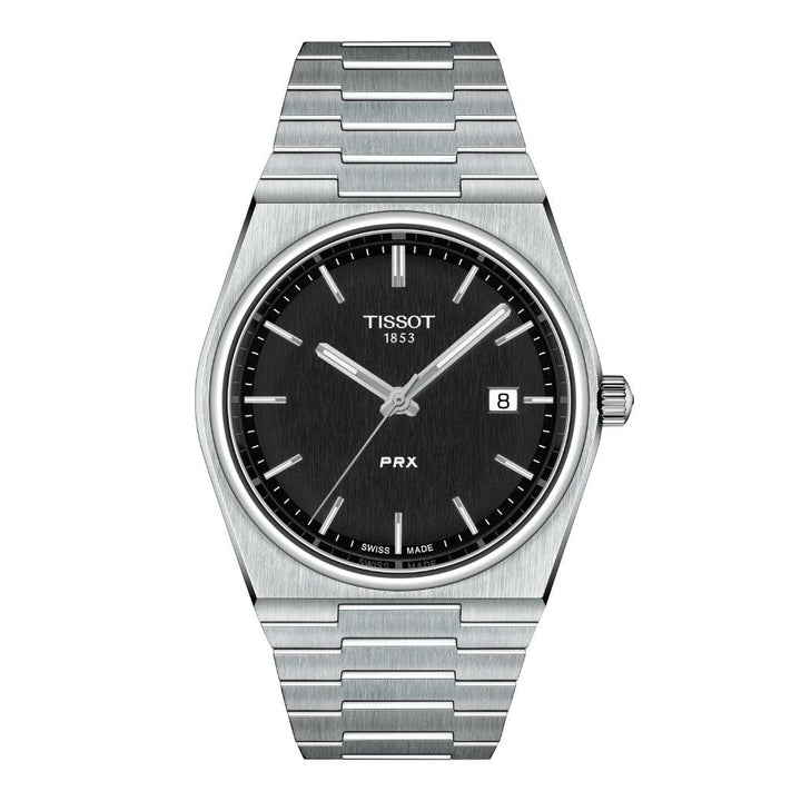 Tissot PRX 40mm sort urskive med stål lænke, minimalistisk design, Model T1374101105100.