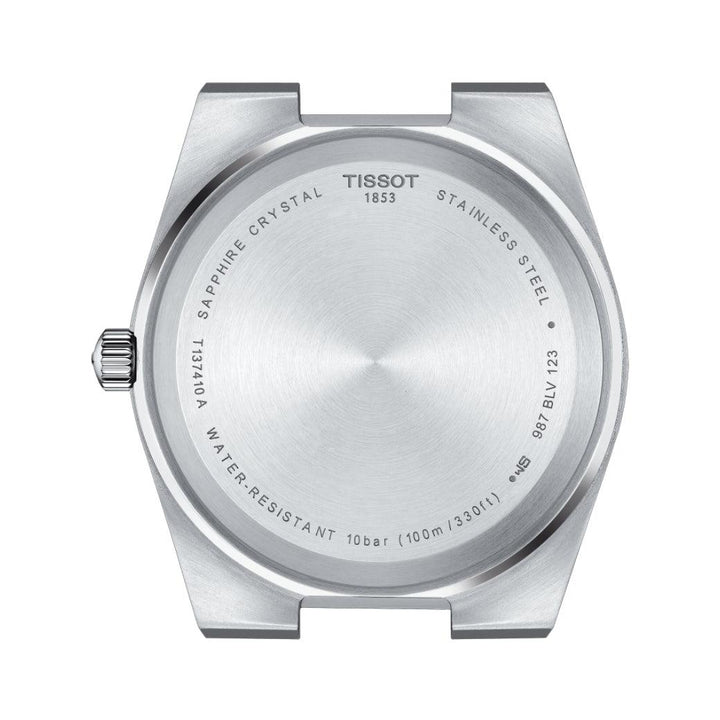 Tissot PRX 40mm sort urskive, viser bagsiden af urkassen i rustfrit stål, Model T1374101105100