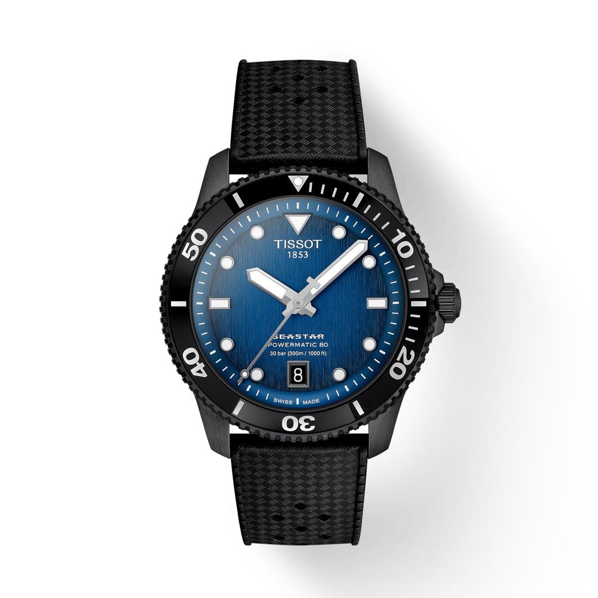 Tissot Seastar 1000 Powermatic 80 40mm med sort gummirem og blå urskive, Model T1208073704100