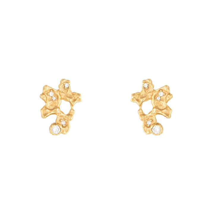 Vincent Ilium Øreringe Forgyldt m. Hvide Krystaller, organiske former i guldlook med klare sten. Model VJ241-UEG-2