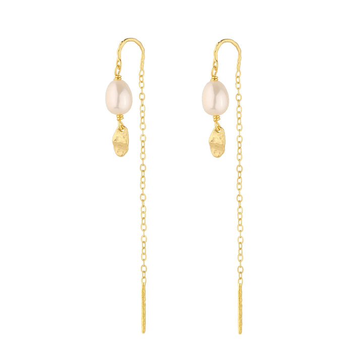 WiOGA Lovis Øreringe i forgyldt sølv med ferskvandsperle og lang kæde. Model E-9016-GP.