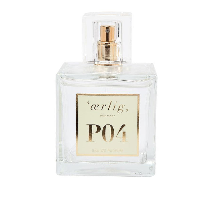 aerlig eau de parfume P04 100ml viser en elegant, firkantet glasflaske med gyldent etiket. Model P04-100ml-p04-1