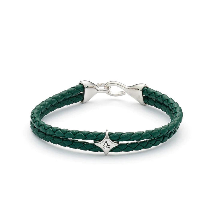 Alexander Lynggaard Armbånd Bolo Leather Green med flettet grøn læder og sølvdetaljer, Model L00084-001