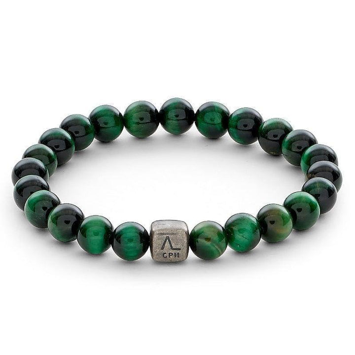 Alexander Lynggaard Armbånd Green Tiger Eye 8mm med grønne stenkugler og sølv detaljer, Model C00363-001-1
