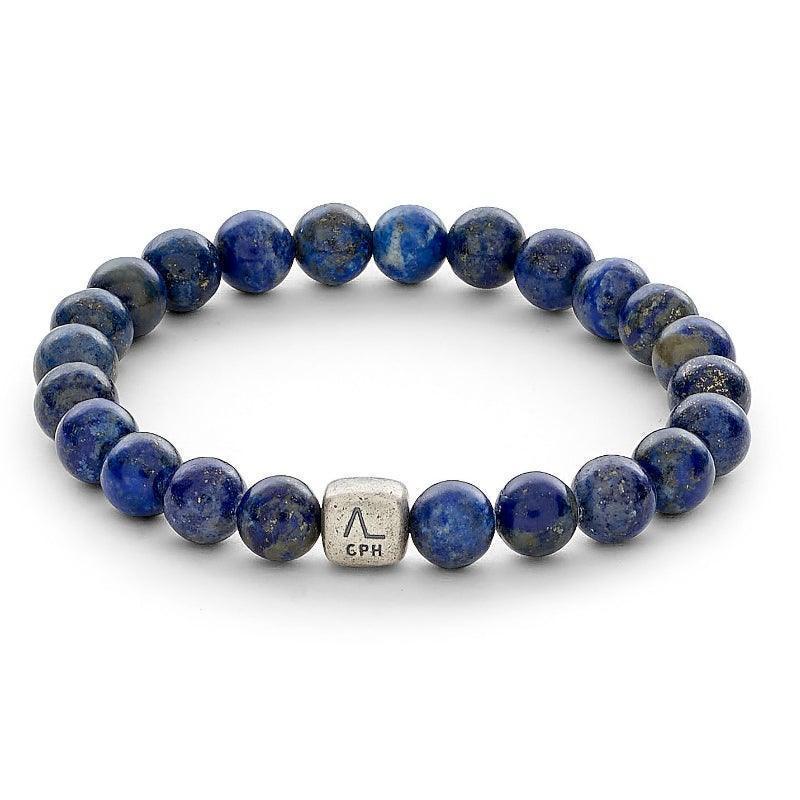 Alexander Lynggaard Armbånd Lapis 8mm med blå lapis perler og firkantet sølvdetalje, Model c00163-001-1.