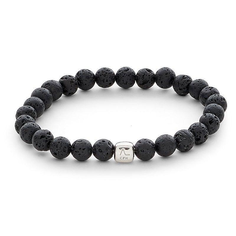 Alexander Lynggaard Armbånd Lava Stone 6mm med sorte lavasten-perler og sølvfarvet detalje, Model C00232-001