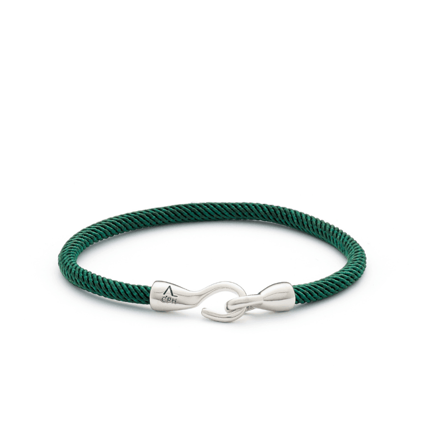 Alexander Lynggaard Armbånd Maritime Green i grøn flet med sølvfarvet krog-lås. Model L00114-001.
