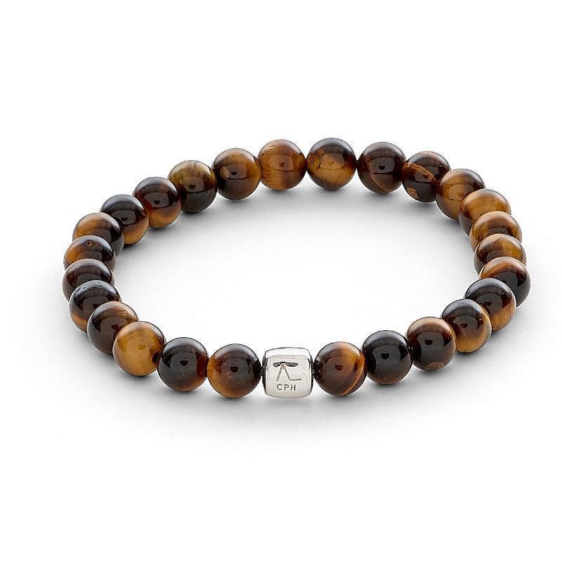 Alexander Lynggaard Armbånd Tiger Eye 6mm med glatte brune stenperler og sølvlogo. Model c00213-001-1