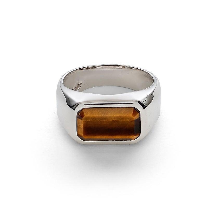 Alexander Lynggaard Ring HOPE Signet Tiger Eye i sølv med rektangulær brun sten, Model h70031-003-1.